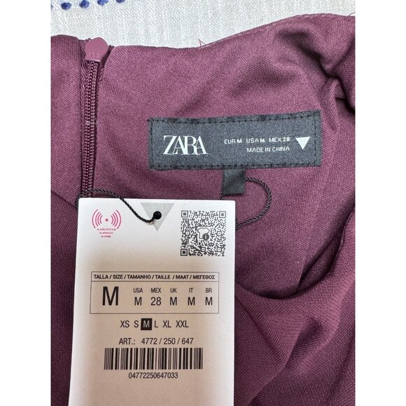NWT Zara Womens Sleeveless Ruch Bodice Burgundy M Round Neck Mini Bodycon Dress - Picture 6 of 10